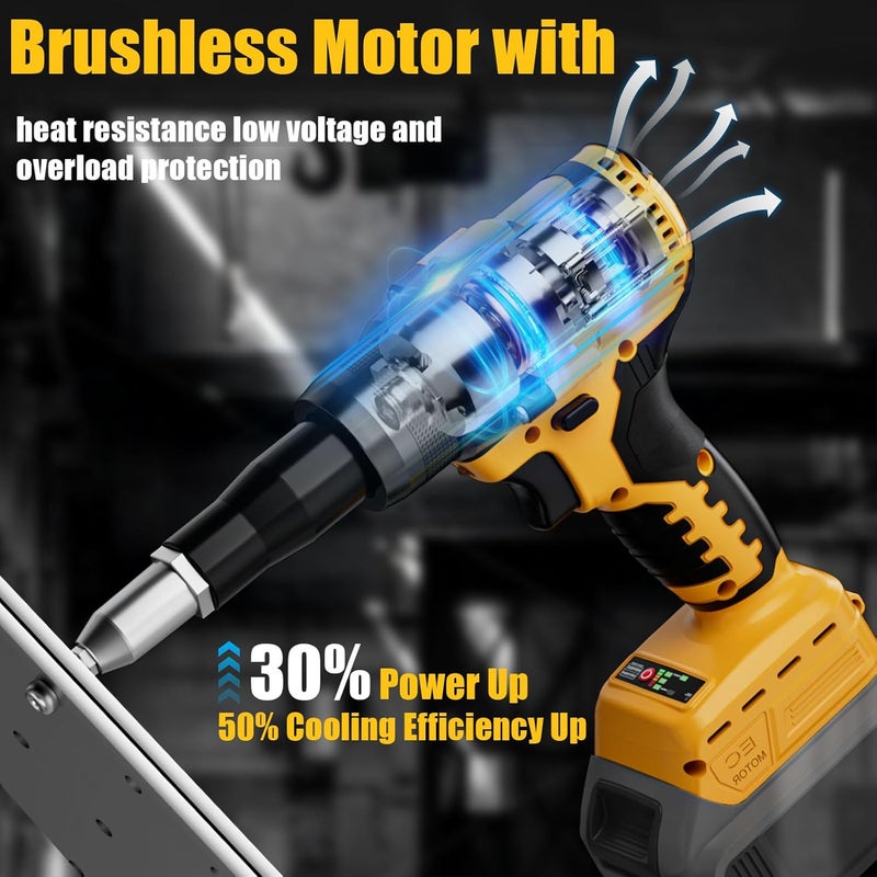 Cerycose Rivet Gun Compatible with Dewalt 20V Battery, Cordless Rivet Tool with 3 Size (1/8", 5/32", 3/16") Aluminum Rivets, Brushless Motor Rivet Gun Kit Nose Piece, No Battery - Image 2